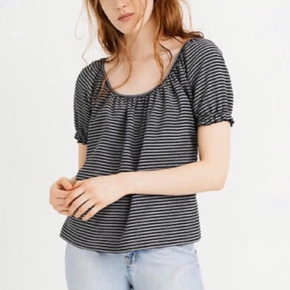 Madewell | Texture & Thread Peasant Top Deep Navy Ellis Striped Blue/White (XS) - Picture 16 of 16